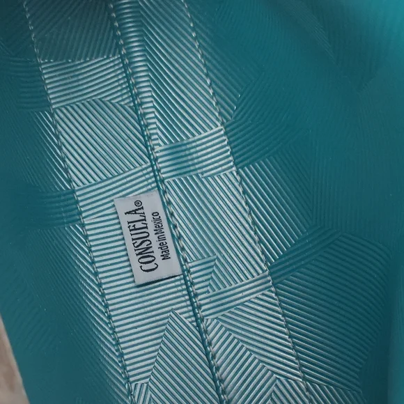 Consuela Teal and Burgundy Marble Half-Moon Cosmetic Pouch - Picture 6 of 6